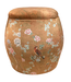 Velvet Storage Ottoman Round Pouffe Brown Taupe Birds Handmade D43xH43cm