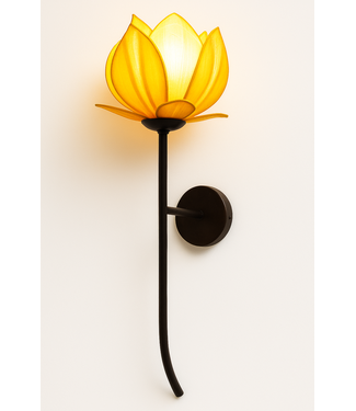 Fine Asianliving Chinese Wall Lamp Lotus Silk Yellow W30xD33xH102cm