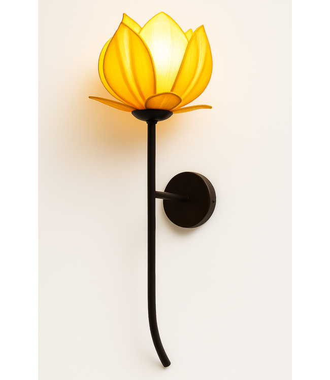 Chinese Wall Lamp Lotus Silk Yellow W30xD33xH102cm