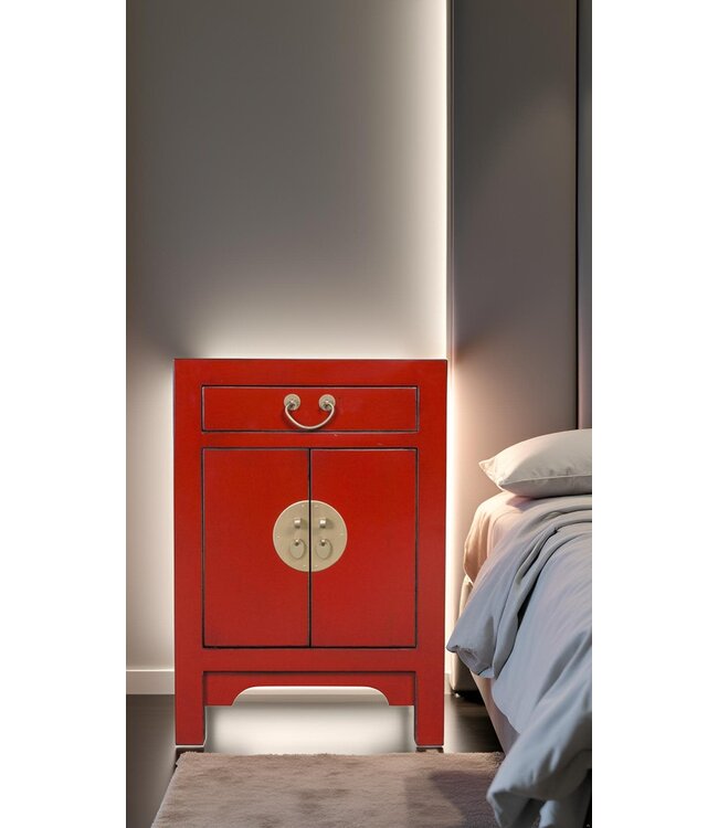Table de Chevet Chinois Lucky Rouge  - Orientique Collection L42xP35xH60cm