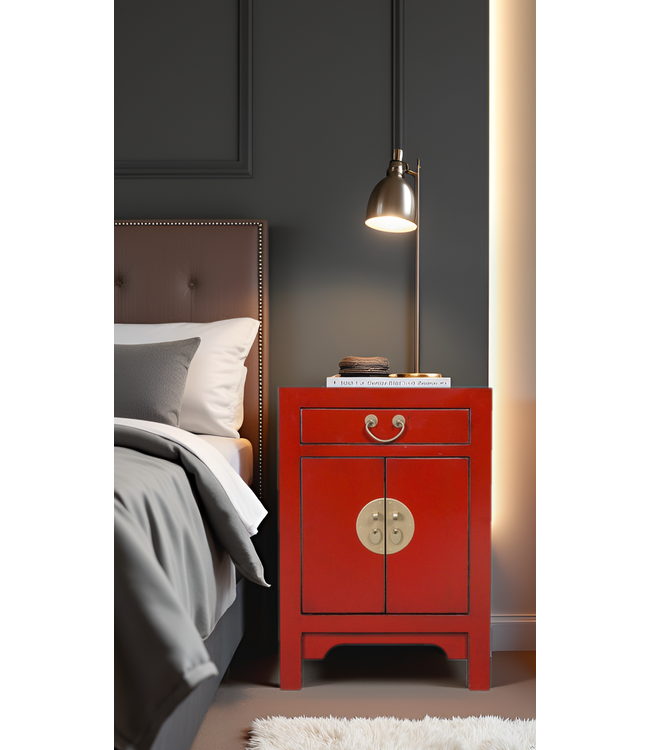 Table de Chevet Chinois Lucky Rouge  - Orientique Collection L42xP35xH60cm