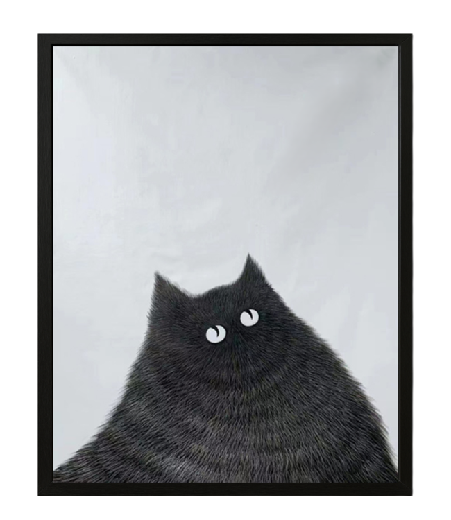 Pintura Al Óleo Cuadro Pintado a Mano Marco Negro 80x100cm Gato Negro