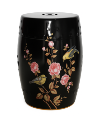 Fine Asianliving Keramische Kruk Zwart Pioenen Handgemaakt - Yara D30xH45cm