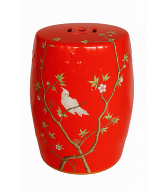 Fine Asianliving Keramische Kruk Rood Papegaai Handgemaakt - Kaelin D30xH45cm