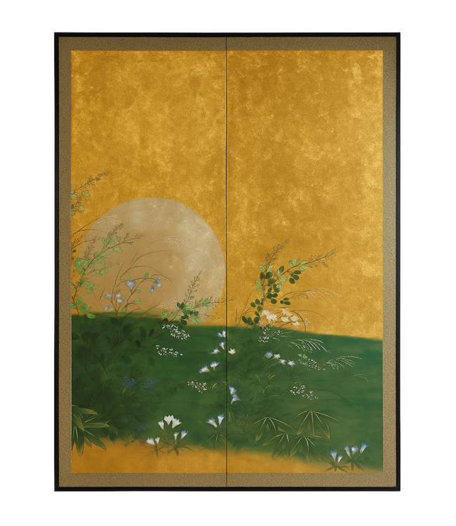 Biombo de hojas doradas hecho a mano Moonlight Dawn An100xAlt139cm