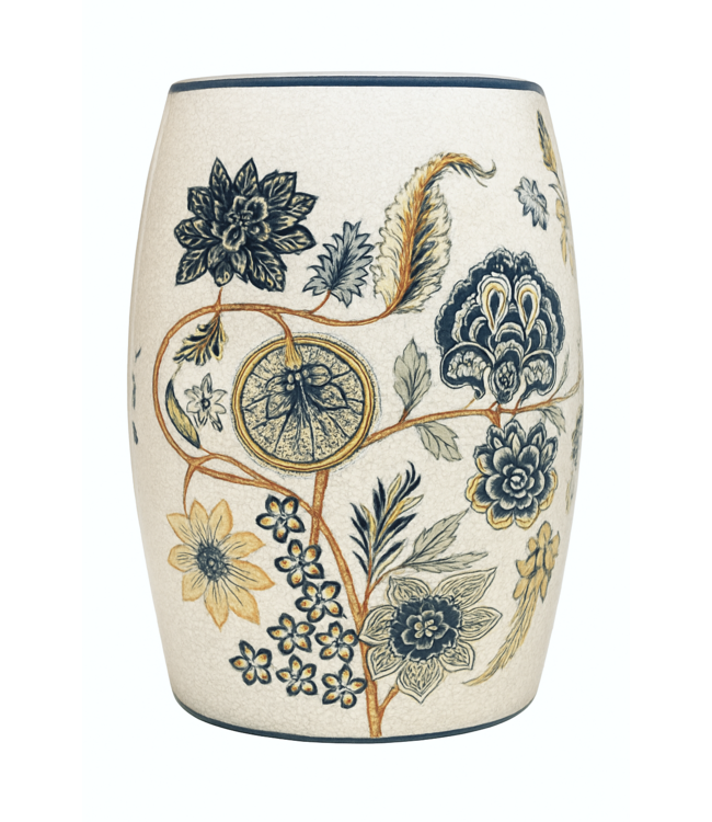 Sgabello in Ceramica Botanico d'Epoca Fatto a Mano - Noud D30xA45cm