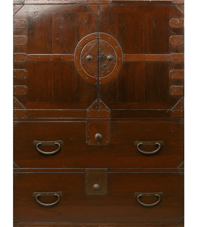 Armario Japonés Antiguo Isho-dansu Tansu Marrón Oscuro