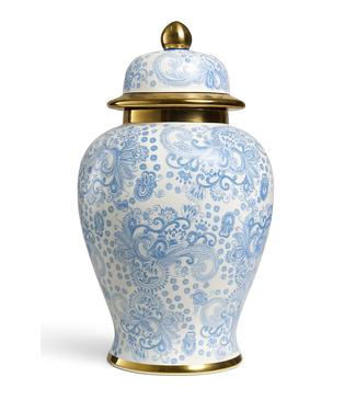 Fine Asianliving Pot à Gingembre Chinois Porcelaine Bleu Blanc Or Doré Floral Fait Main D22xH40cm