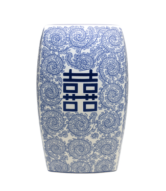 Fine Asianliving Keramische Kruk Blauw Wit Chinese Double Happiness D33xH45cm