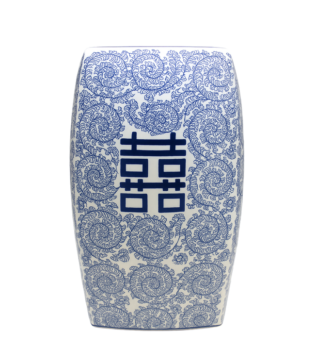Sgabello In Ceramica Blu Bianco Double Happiness D33xH45cm