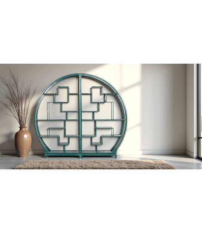 Librería China Gabinete abierto redondo verde azulado L192xH176cm