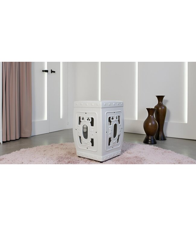 Sgabello in Ceramica Bianco Zen Fatto a Mano D33xH46cm