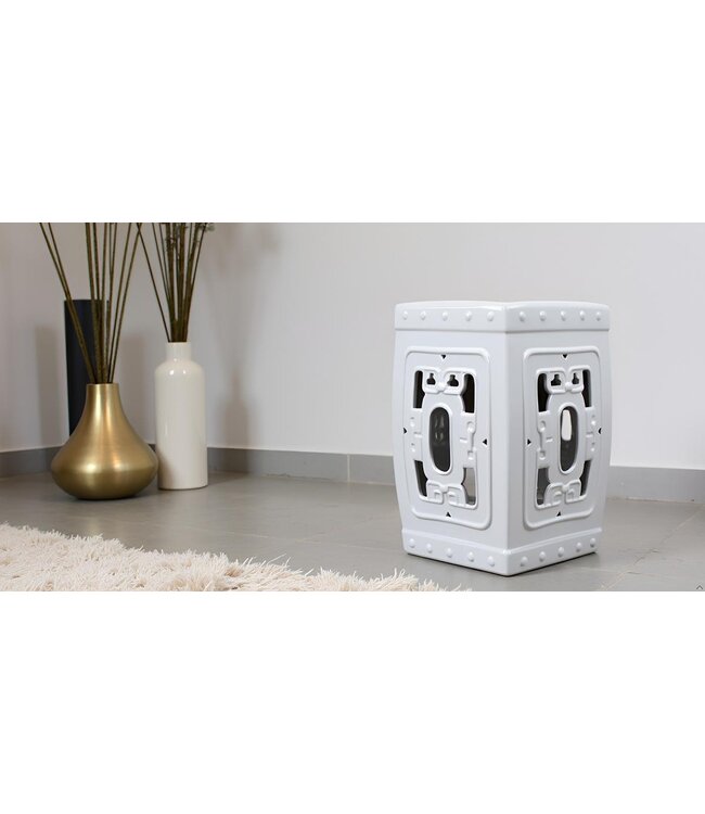 Ceramic Garden Stool White Zen Handmade D33xH46cm