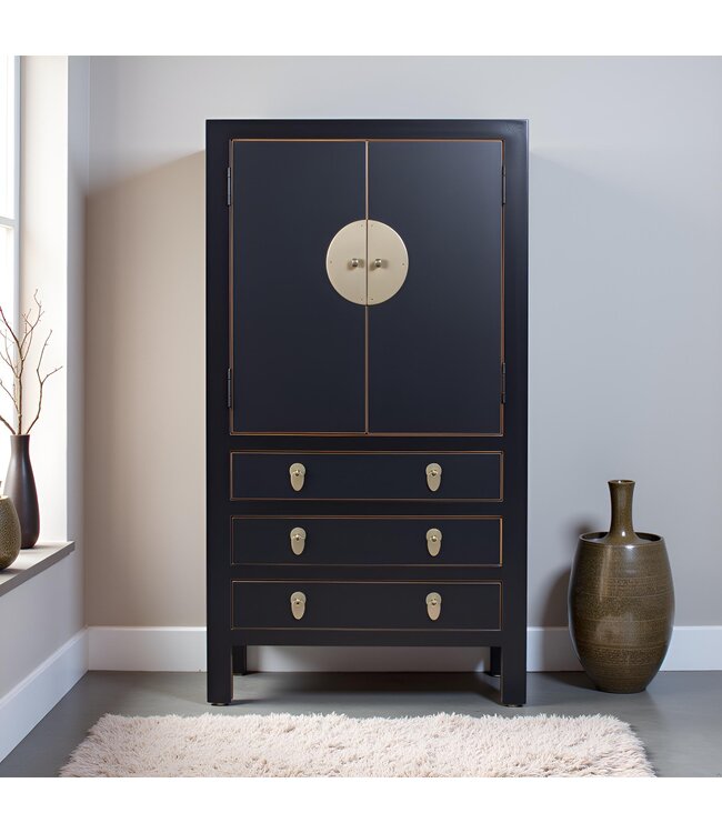 Chinesischer Schrank Onyx Schwarz B63xT38xH110cm