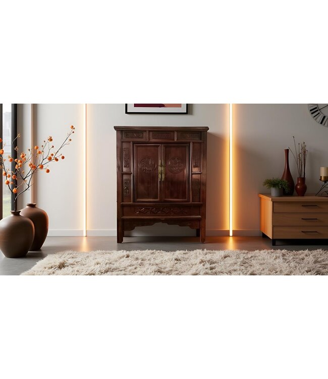 Antieke Chinese Kast Handgegraveerd B98xD69xH117cm