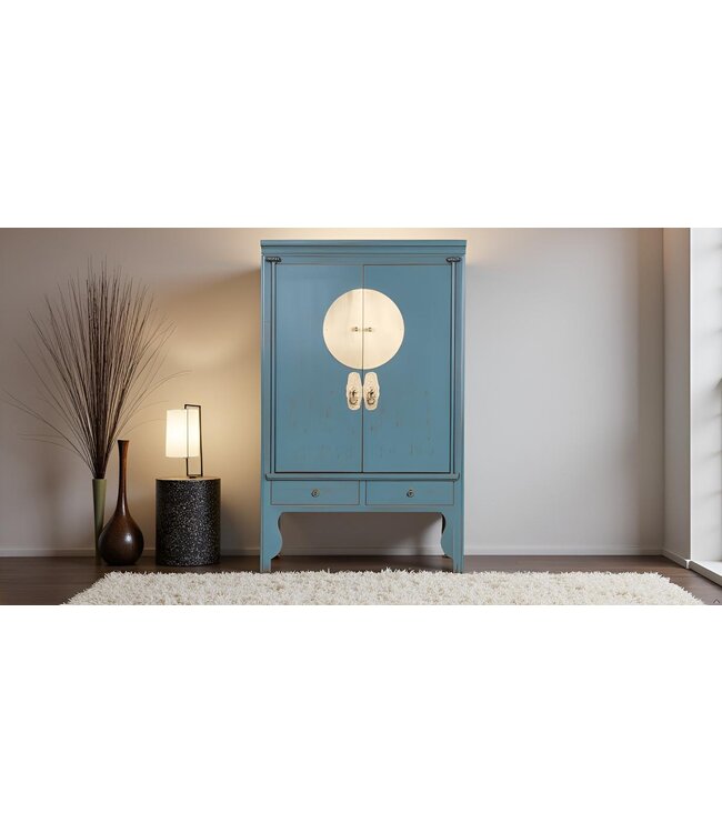 Chinesischer Hochzeitsschrank Arktisch Blaugrau - Orientique Kollektion B100xT55xH175cm