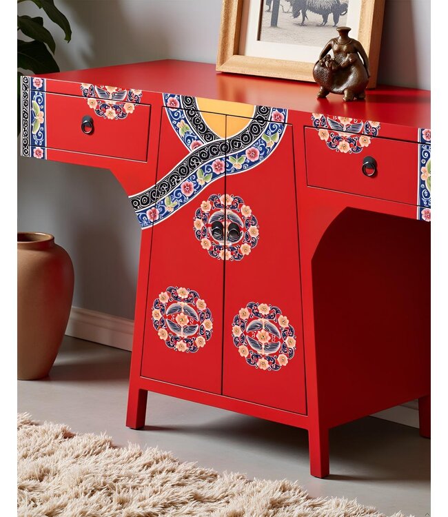 Chinese Kimono Kast Handgeschilderd Rood B120xD35xH87cm