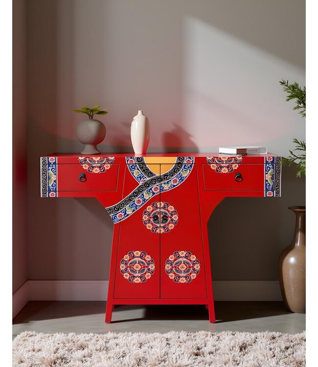 Armario Kimono Chino Pintado a Mano Rojo An.120xP35xAl.87cm