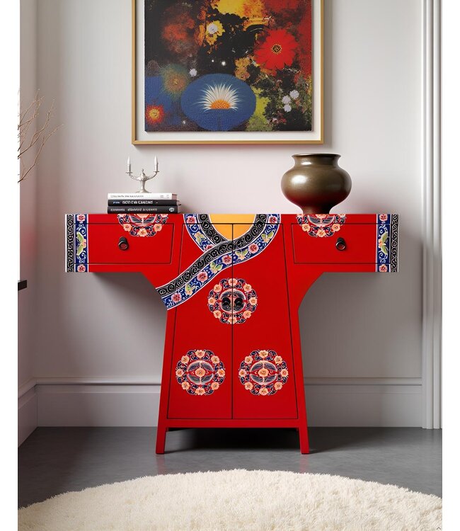 Mobile Kimono Cinese Dipinto A Mano Rosso L120xP35xA87cm