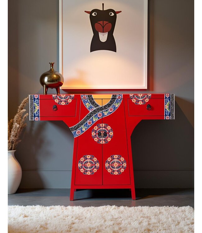 Mobile Kimono Cinese Dipinto A Mano Rosso L120xP35xA87cm