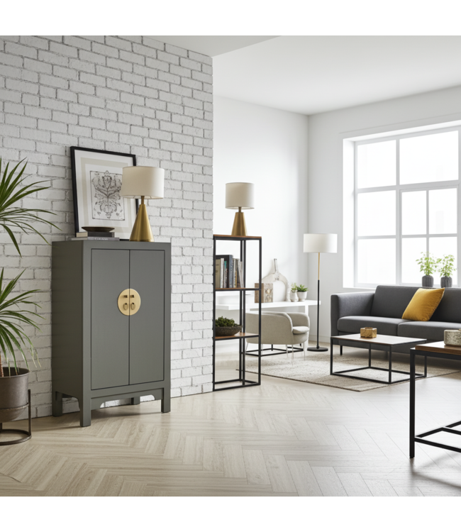 Chinese Kast Olive Grijs - Orientique Collectie B70xD40xH120cm