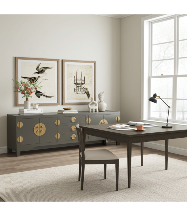 Meuble TV Chinois Gris Olive - Orientique Collection L175xP47xH54cm