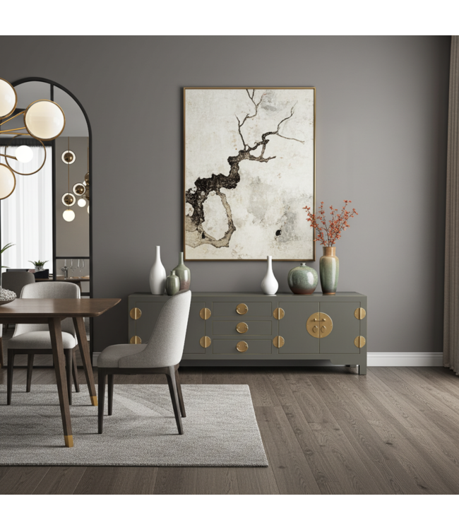 Meuble TV Chinois Gris Olive - Orientique Collection L175xP47xH54cm