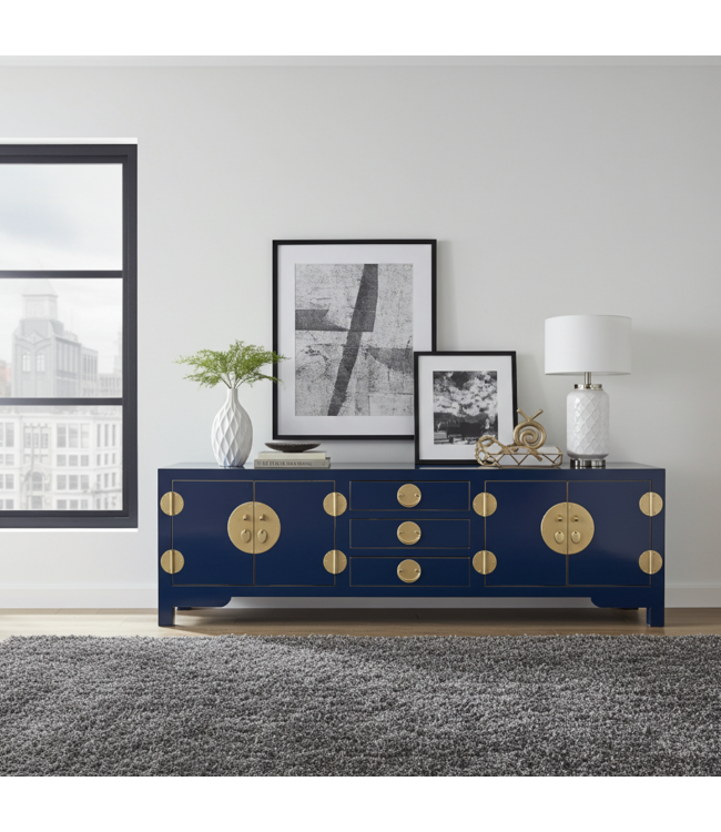 Meuble TV Chinois Bleu Nuit - Orientique Collection L175xP47xH54cm