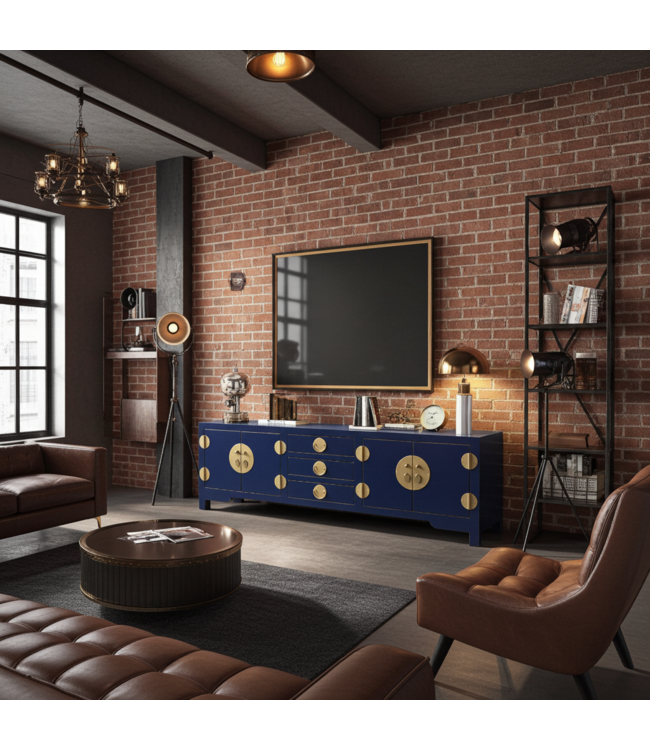 Meuble TV Chinois Bleu Nuit - Orientique Collection L175xP47xH54cm