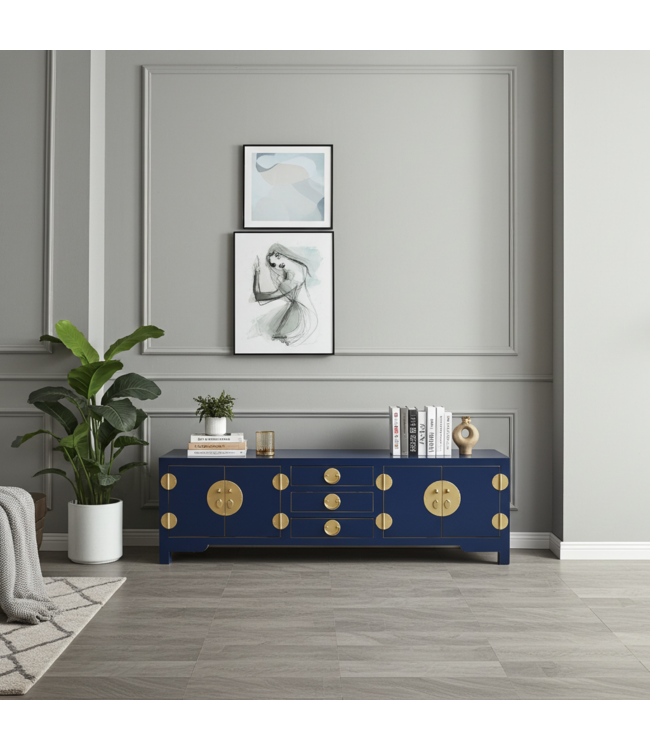 Meuble TV Chinois Bleu Nuit - Orientique Collection L175xP47xH54cm