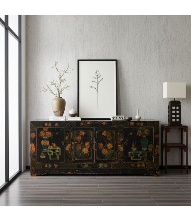 Credenza Cinese Antica Dipinta a Mano L173xP45xA75cm