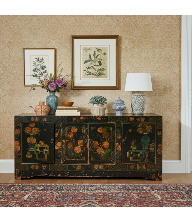 Credenza Cinese Antica Dipinta a Mano L173xP45xA75cm