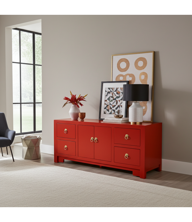 Meuble TV Chinois Lucky Rouge - Orientique Collection L106xP45xH46cm