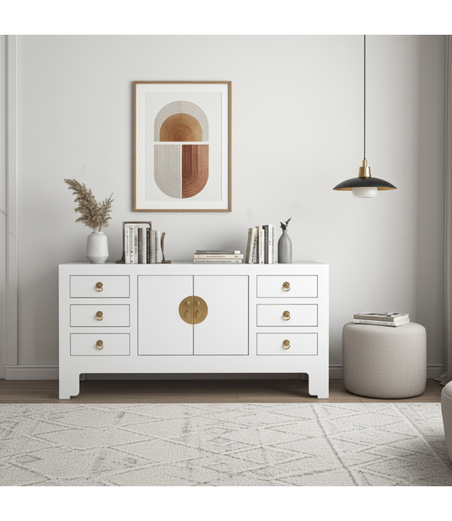 Meuble TV Chinois Blanc Neige - Orientique Collection L121xP37xH61cm