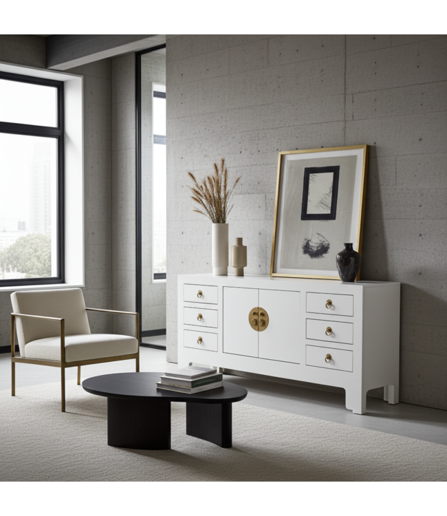 Meuble TV Chinois Blanc Neige - Orientique Collection L121xP37xH61cm