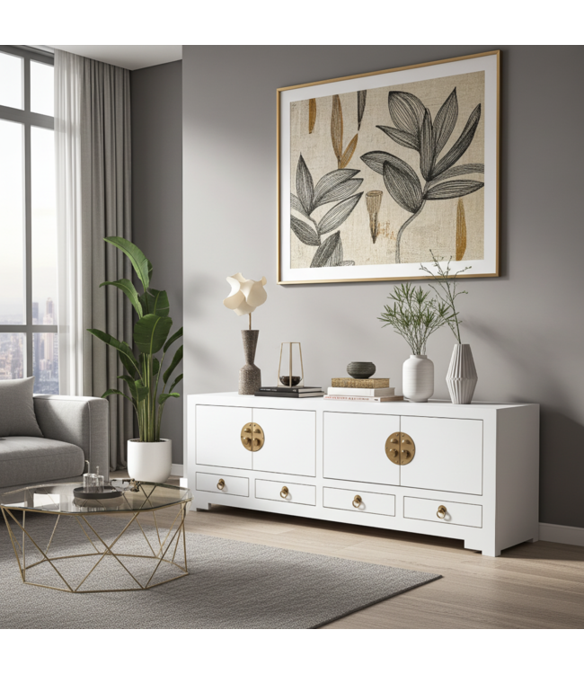 Mueble TV Chino Blanco Nieve - Orientique Colección An130xP40xAl45cm