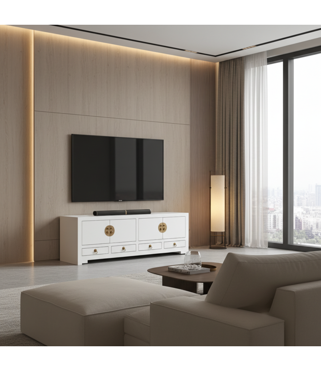 Mueble TV Chino Blanco Nieve - Orientique Colección An130xP40xAl45cm