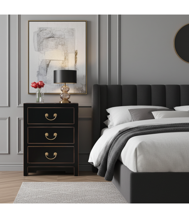 Chinese Bedside Table Onyx Black - Orientique Collection W45xD30xH60cm