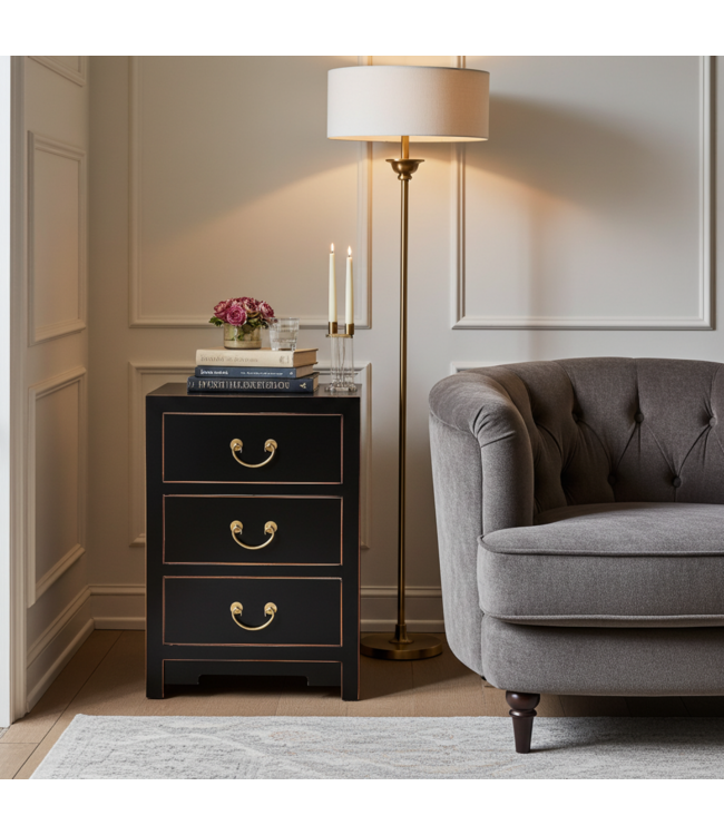 Chinese Bedside Table Onyx Black - Orientique Collection W45xD30xH60cm