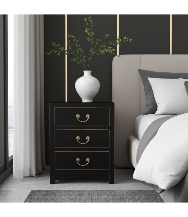 Chinese Bedside Table Onyx Black - Orientique Collection W45xD30xH60cm