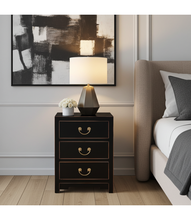 Mesita De Noche China Ónix Negro - Orientique Colección An45xP30xAl60cm