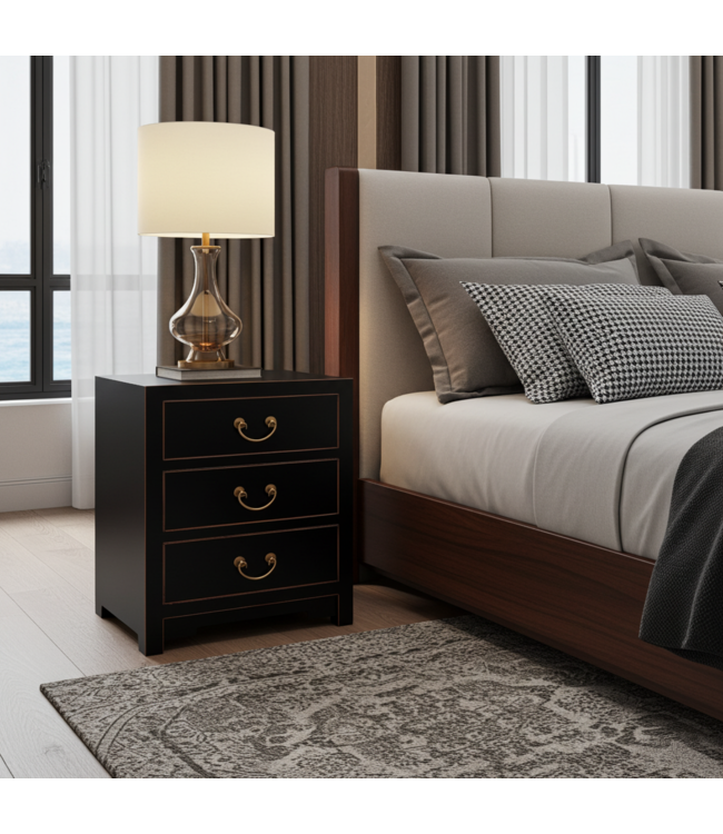 Chinees Nachtkastje Onyx Zwart - Orientique Collectie B45xD30xH60cm