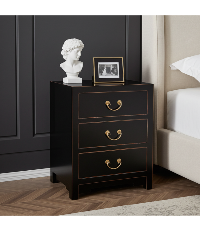 Table de Chevet Chinois Onyx Noir - Orientique Collection L45xP30xH60cm