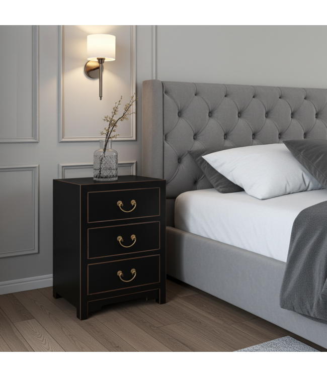 Chinese Bedside Table Onyx Black - Orientique Collection W45xD30xH60cm