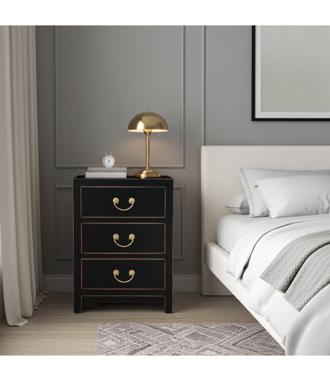 Mesita De Noche China Ónix Negro - Orientique Colección An45xP30xAl60cm