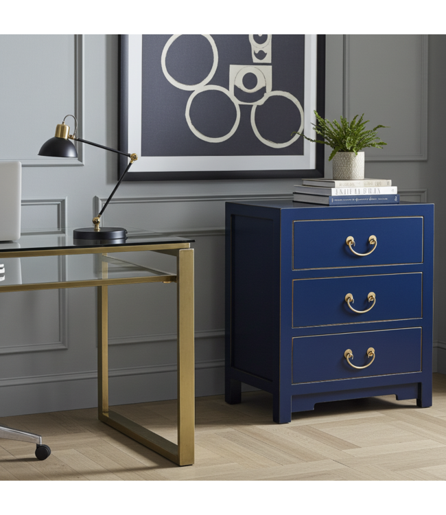 Table de Chevet Chinois Bleu Nuit - Orientique Collection L45xP30xH60cm