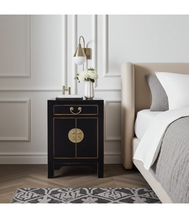 Mesita De Noche China Ónix Negro - Colección Orientique L42xL35xH60cm