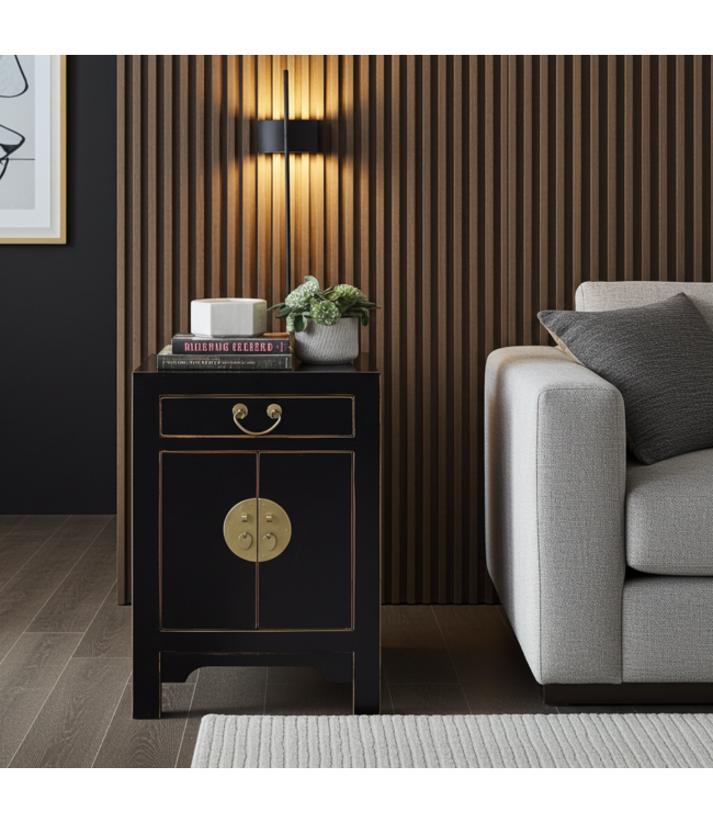 Mesita De Noche China Ónix Negro - Colección Orientique L42xL35xH60cm