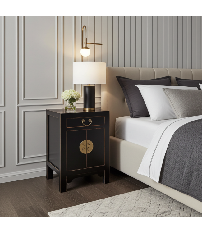 Chinese Bedside Table Onyx Black - Orientique Collection L42xW35xH60cm