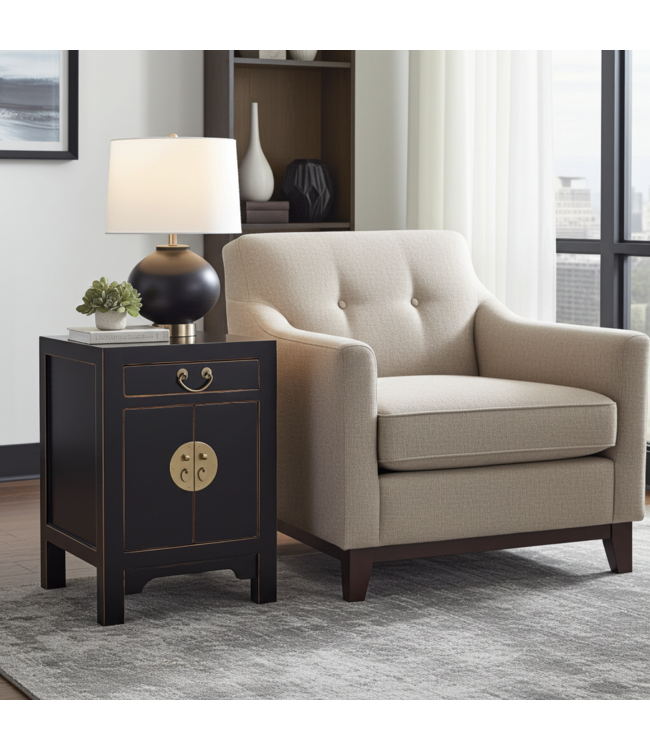 Mesita De Noche China Ónix Negro - Colección Orientique L42xL35xH60cm